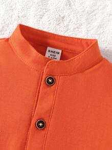 Baby Boy Vintage Cool-Three Color Standing Collar Button-Down Short Sleeve Shirt, Spring/Summer - Multicolor - View 7