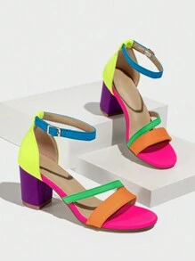 Women's Summer New French Style Colorful Back Strap Chunky Heel Sandals, Versatile - Multicolor - View 3