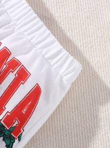 Baby Boy's Vacation Style Letter & Palm Tree Printed Casual Shorts - White - View 4