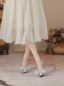 Nữ Thắt Nơ Bạc Giày Cao Gót Sang Trọng Gợi Cảm Mũi Nhọn Dép Nhọn Thích Hợp Cho Các Bữa Tiệc Và Những Dịp Trang Trọng - Bạc - Xem 4