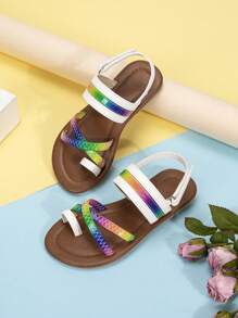 Cute Rainbow Color Soft Bottom Anti-Slip Sandals For Girls, Popular In Multicolor Toddler Girls' Shoes - White - View 3