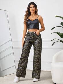 Women's Fashionable Camouflage Printed Straight Leg Pants For Casual Wear Fall Cloth For Women - Multicolor - View 3