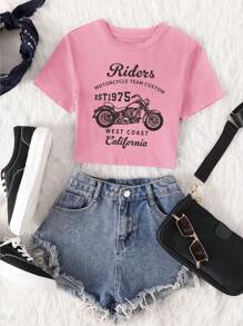 SHEIN Unity Của phụ nữ Đúng mốt Retro In Ngắn tay Áo thun Cho mùa hè - Hồng - Xem 1