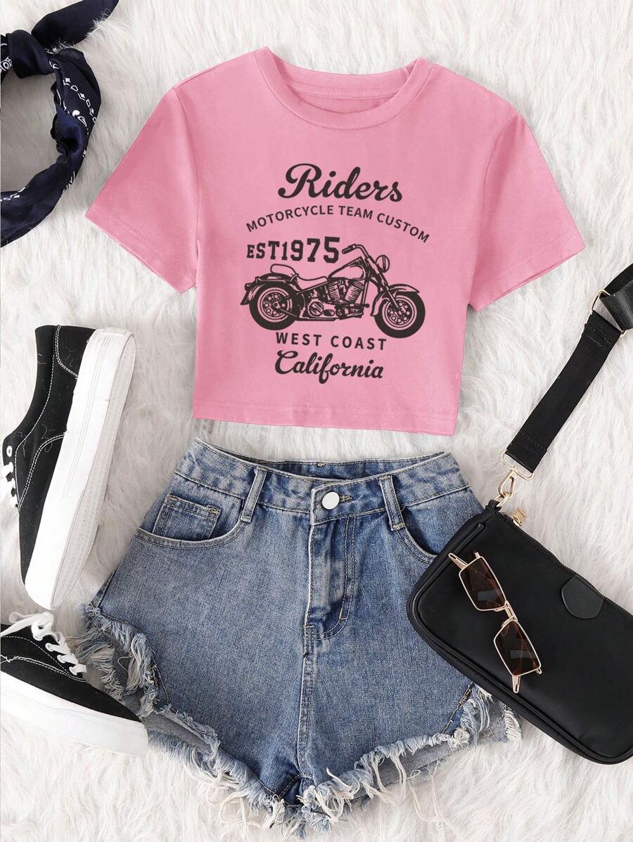 SHEIN Unity Của phụ nữ Đúng mốt Retro In Ngắn tay Áo thun Cho mùa hè - Hồng - Xem 1