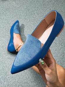 女性新款潮流時尚簡約多變休閒通勤穿搭尖頭平底鞋,可穿梭於街頭風格之中 - 藍色 - 查看 4