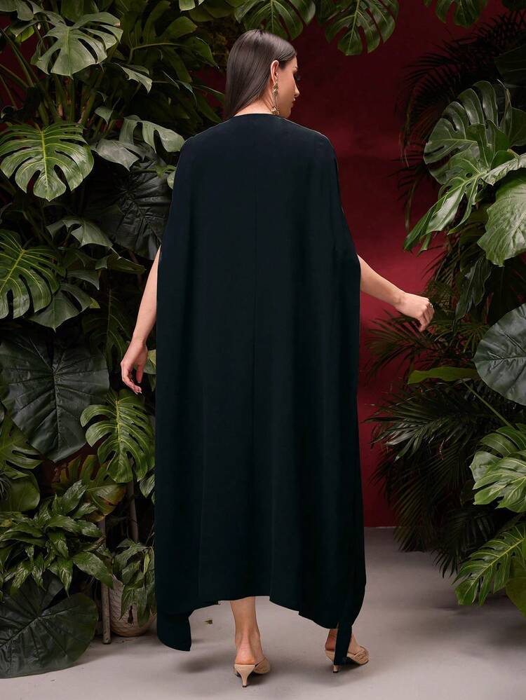 Women's Embroidery Poncho And Sleeveless Dress Set 2 Pieces Set