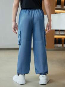 SHEIN Tween Boys' Casual Cool  Effect Pants With Ice Silk Material - Blue - View 2