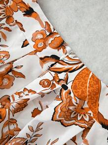 SHEIN Unity Women's Pleated Floral Print Skirt - Orange - View 4