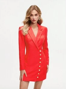 BizChic Women's Button-Front Long Sleeve Shirt Dress - Red - View 12