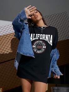 SHEIN Unity 字母和極簡主義印花鬆身t卹 - 黑色 - 查看 3