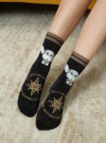 HARRY POTTER X SHEIN 女士 2 双 Hedwig 图案银色卢勒克斯中筒袜，礼品 - 彩色 - 查看 4