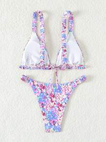 Swim Mod Floral Print Two-Piece Bikini Set, Perfect For Vacation, Summer Beach - Multicolor - View 2