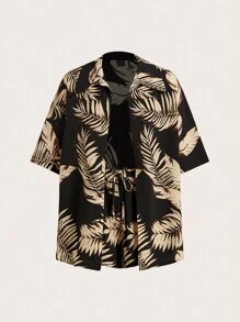 Slaydiva Lễ hội âm nhạc Boho mùa hè rộng rãi nhiệt đới in hoa tay ngắn cài nút và quần short trang phục hai mảnh - Nhiều màu - Xem 3