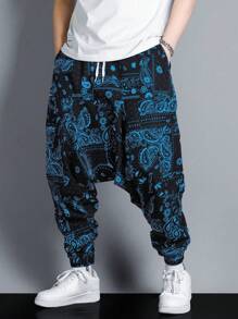 Manfinity Homme Men's Loose Fit Drop Crotch Pants With Paisley Pattern Print And Slant Pockets, For Fall - Multicolor - View 2