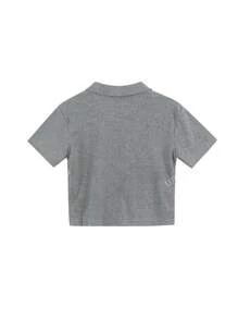 Women's Slim Fit Polo Collar Plain Color Short Sleeve Casual T-Shirt With Front Zipper, Versatile And Cropped, Summer