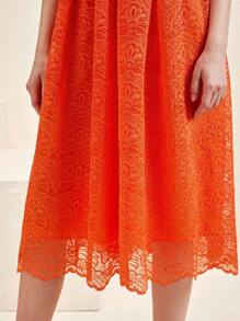 Anewsta Elegant Gathering Texture Lace Women Orange V-Neck Cinched Waist Umbrella-Shaped A-Line Dress - Orange - View 5