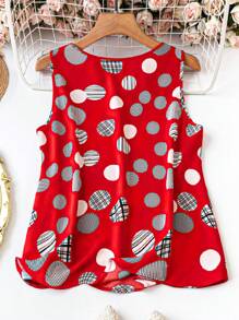 SHEIN LUNE Áo sơ mi không tay chấm bi đỏ đi nghỉ mát thông thường (cỡ lớn) - Đỏ - Xem 2