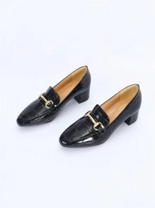 2021新款春夏女款石紋設計厚跟尖頭高跟鞋,適用於室外工作（石紋隨機發送） - 黑色 - 查看 2