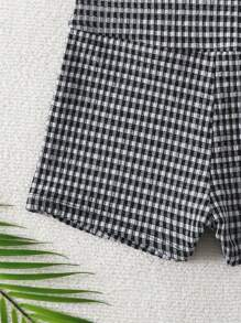 SHEIN Swim 女士格紋比基尼套裝，適用於夏季沙灘 - 黑與白 - 查看 7