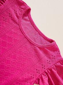 SHEIN Teen Girls Casual Holiday Round Neck Long Lace Trim Shirt & 7/8 Pants Set