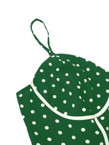 Celure 大尺碼女性波點印花蝴蝶結腰間背心連衣裙 - 綠色 - 查看 3
