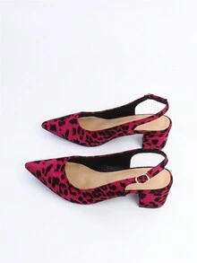 女士性感豹紋粗跟尖頭戶外高跟鞋，帶後跟扣，隨機圖案 - 彩色 - 查看 5