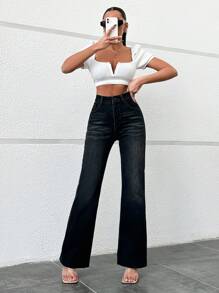 RueChic 女款黑色水洗喇叭牛仔褲