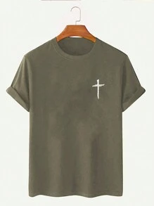 Nam Vượt qua In Áo thun - xanh quân đội - Xem 4