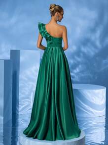YISIKADO Rochie de bal cu strasuri fără mâneci cu tivul cu volan din satin, rochie de bal elegantă, cu curea, rochie lungă pentru femei, invitați la nuntă, petrecere de aniversare, absolvire - Verde - Vizualizare 2