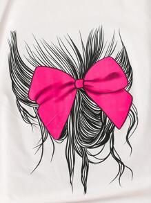 SHEIN Tween Girls' Printed T-shirt And Solid Color Cargo Pants Set - Hot Pink - View 4