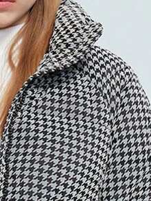 MIEGOFCE 女式休闲千鸟格立领长袖拉链夹克，冬季 - 黑與白 - 查看 5