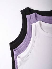 SHEIN Raffinéa Women's Summer Solid Color Round Neck Casual Tank Top - Multicolor - View 4