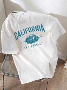 Teen Girl Casual Simple Letter Print Short Sleeve T-Shirt Suitable For Summer - White - View 1