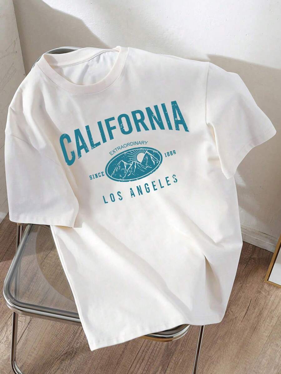 Teen Girl Casual Simple Letter Print Short Sleeve T-Shirt Suitable For Summer - White - View 1