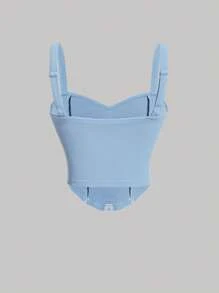 SHEIN MOD 女士蕾絲拼接十字背帶吊帶上衣 - 淺藍色 - 查看 2