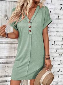 SHEIN LUNE Women's Batwing Sleeve T-Shirt Dress, Summer - Green - View 3