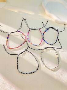 5pcs Bohemian Style Colorful Handwoven Adjustable Anklet Set, Can Be Used As Bracelets, Suitable For Men & Women, Ideal For Beach Vacation, Travel, Daily Casual Wear