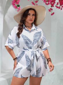 SHEIN VCAY Mono De Talla Grande Con Estampado Botánico Y Botones Frontales - Multicolor - Ver 5