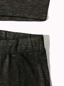 SHEIN Slayr Bộ đồ hai mảnh áo ba lỗ ngắn màu trơn và quần ống loe mùa hè cho nữ - Màu xám đen - Xem 4