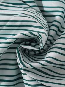 SHEIN Tween Boys' Loose Fit Casual Striped Turn-Down Collar 2 In 1 Short Sleeve Shirt - Green - View 3