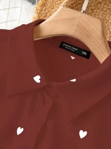 SHEIN LUNE 大尺碼寬鬆愛心印花休閒襯衫 - 彩色 - 查看 4