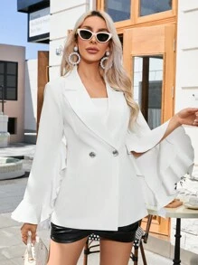 GENKIRA Blazer Sólido de Punho Assimétrico de Moda Feminina - Branco - Visão 6