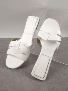 SHUZIA Dép Phẳng Ngoài Trời Thời Trang Cho Nữ, Dây Đeo Đan Vào Nhau Da Nhân Tạo Trơn Xăng Đan Trượt Mũi - trắng - Xem 2