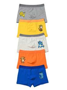 5pcs/Set Young Boy Cute Animal Graffiti Printed Boxer Briefs Set - Multicolor - View 1