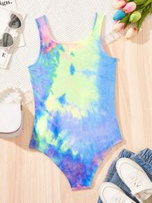 SHEIN Bộ áo liền quần in chữ ombre dệt kim của Tween Girl - Nhiều màu - Xem 2