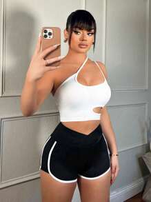 SHEIN SXY 女士不對稱高腰短褲 - 黑與白 - 查看 7