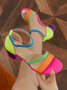 Women's Summer New French Style Colorful Back Strap Chunky Heel Sandals, Versatile - Multicolor - View 2