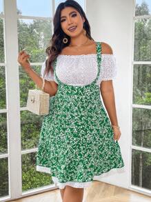 SHEIN LUNE Conjunto de 2 piezas de talla grande para mujeres con estilo campestre de parches con estampado floral pequeño - Multicolor - Ver 4