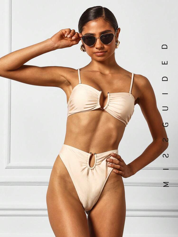 MISSGUIDED ビーチ メタル ディテール ハイウエスト チーキー ビキニ ボトム サマー