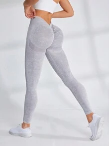 SHEIN Sports Của phụ nữ Nhuộm buộc Cao eo Liền mạch Quần Xà cạp thể thao Với Mông - Xám - Xem 2